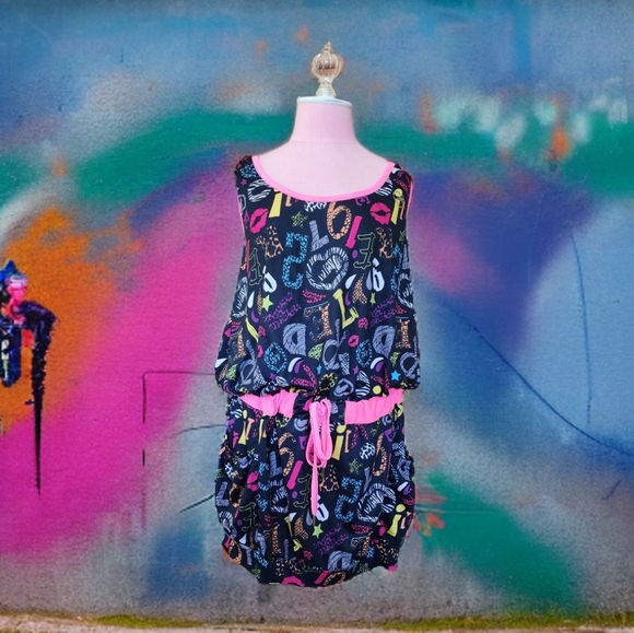 ECKO RED Halter Hooded Mini Dress Sz 1X Black Graffiti Pattern - Picture 1 of 14